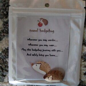 Pocket hug. Travel Hedgehog. Cute novelty gift. Resin charm w/ card